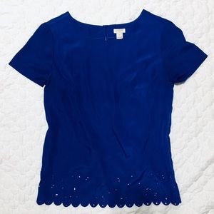 J.crew cobalt blue laser cut blouse